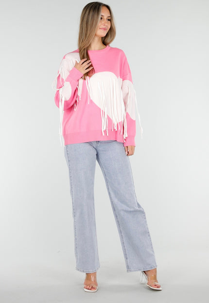 OP=OP.AV.10 Gebreide Sweater in Roze met Hartmotief