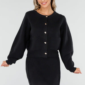 NEW170925 Gebreide Twinset in Zwart met Rok