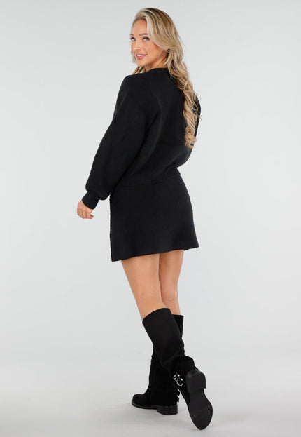 NEW170925 Gebreide Twinset in Zwart met Rok