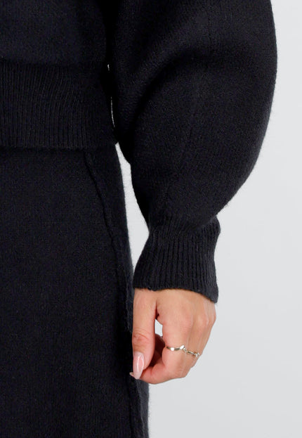 NEW170925 Gebreide Twinset in Zwart met Rok