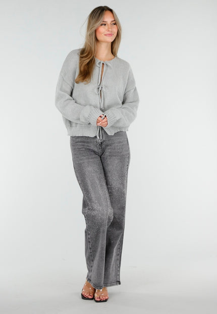 NEW170925 Grijs Gebreid Vest met Striksluiting