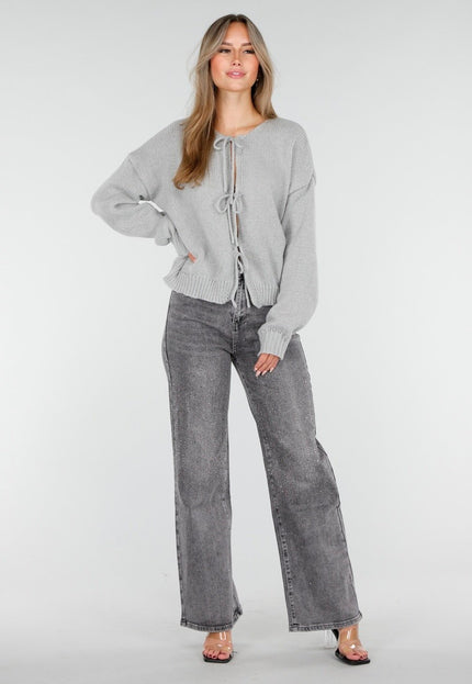 NEW170925 Grijs Gebreid Vest met Striksluiting