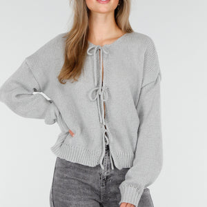 NEW170925 Grijs Gebreid Vest met Striksluiting