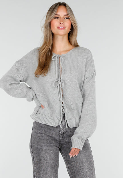 NEW170925 Grijs Gebreid Vest met Striksluiting