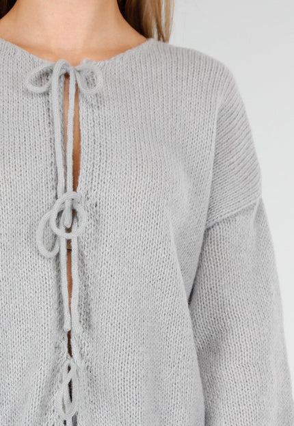 NEW170925 Grijs Gebreid Vest met Striksluiting