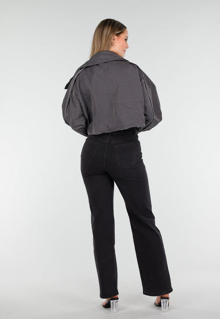 OP=OP.AV.10 Grijze Cropped Jas met Hoge Kraag