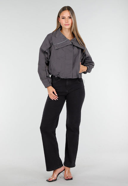 OP=OP.AV.10 Grijze Cropped Jas met Hoge Kraag