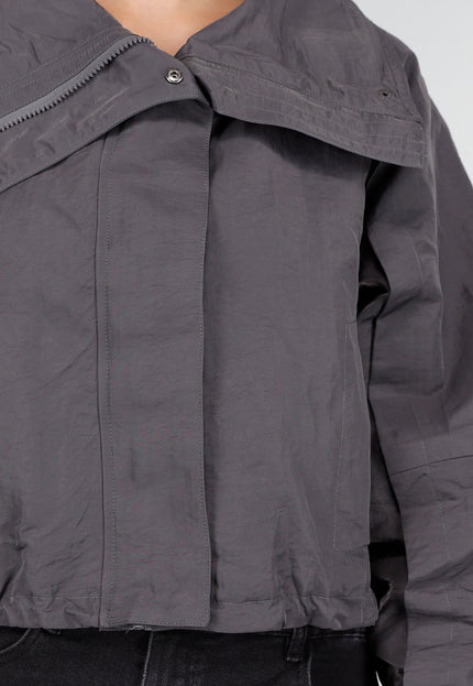 OP=OP.AV.10 Grijze Cropped Jas met Hoge Kraag