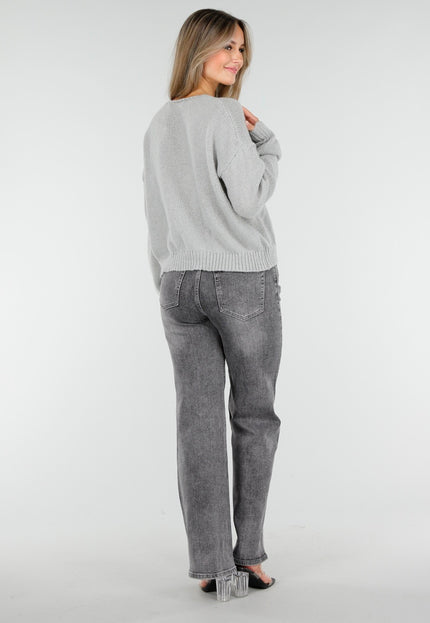 Redial Jeans Grijze Wide Leg Jeans met Glitter