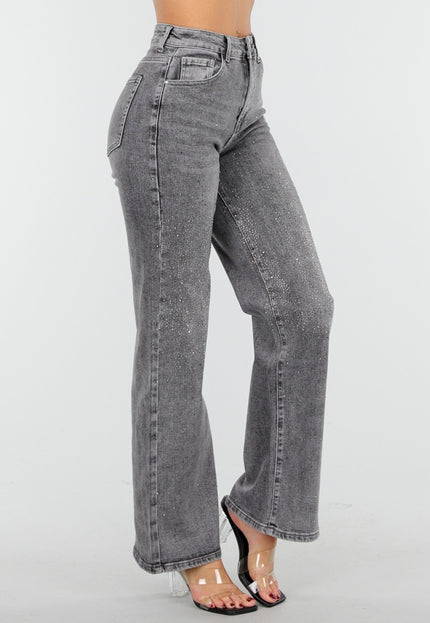 Redial Jeans Grijze Wide Leg Jeans met Glitter