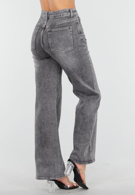 Redial Jeans Grijze Wide Leg Jeans met Glitter
