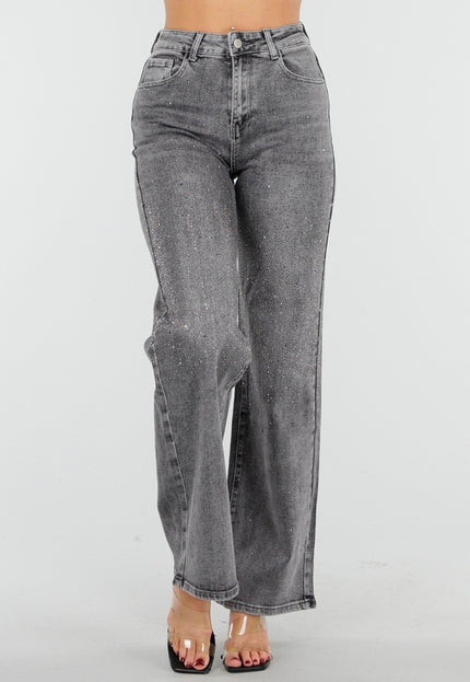 Redial Jeans Grijze Wide Leg Jeans met Glitter