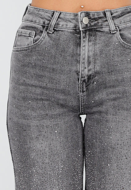 Redial Jeans Grijze Wide Leg Jeans met Glitter