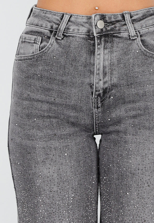 Redial Jeans Grijze Wide Leg Jeans met Glitter