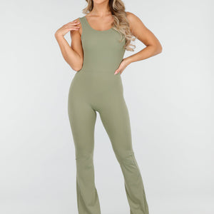 NEW170925 Groene Stretch Jumpsuit met Lage Rug