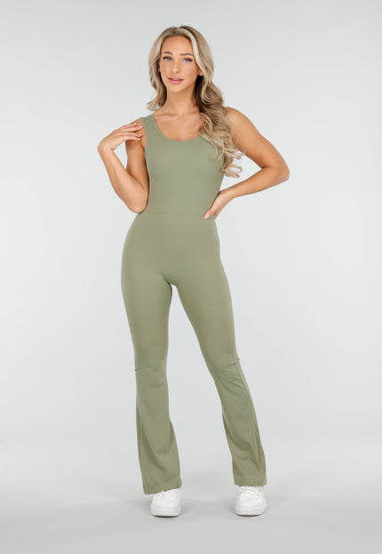 NEW170925 Groene Stretch Jumpsuit met Lage Rug