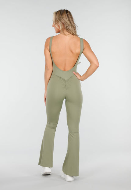 NEW170925 Groene Stretch Jumpsuit met Lage Rug