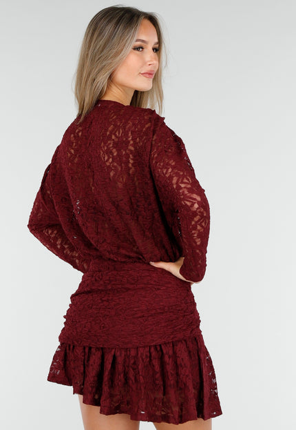 NEW170925 Korte Bordeaux Jurk met Kant