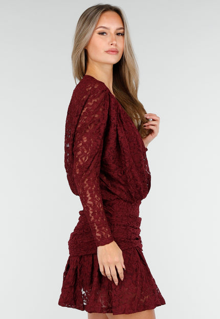 NEW170925 Korte Bordeaux Jurk met Kant