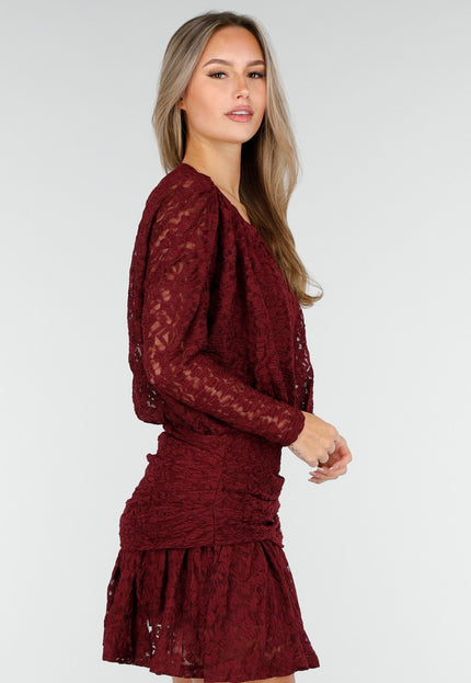 NEW170925 Korte Bordeaux Jurk met Kant