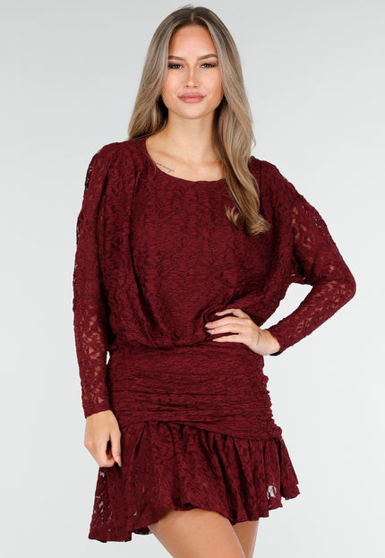 NEW170925 Korte Bordeaux Jurk met Kant