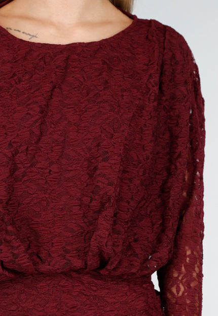 NEW170925 Korte Bordeaux Jurk met Kant