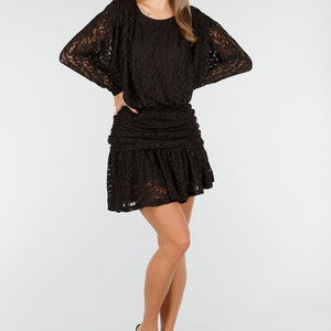 NEW170925 Korte Bruine Jurk met Kant