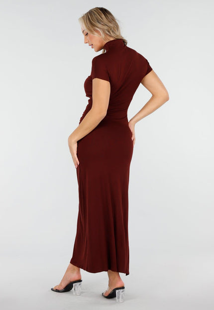 NEW170925 Maxi Stretch Jurk Bordeaux met Split