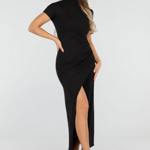 NEW170925 Maxi Stretch Jurk Zwart met Split