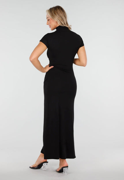 NEW170925 Maxi Stretch Jurk Zwart met Split
