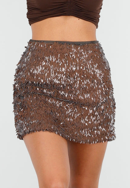 NEW170925 Pailletten Rok in Bruin
