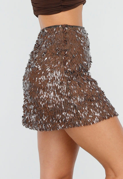 NEW170925 Pailletten Rok in Bruin