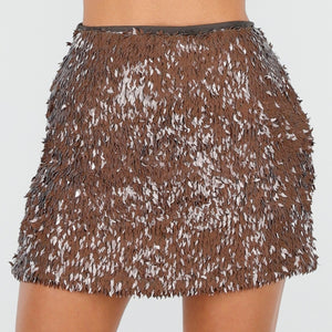 NEW170925 Pailletten Rok in Bruin