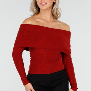 OP=OP.AV.12 Rode Stretch Off Shoulder Glitter Top