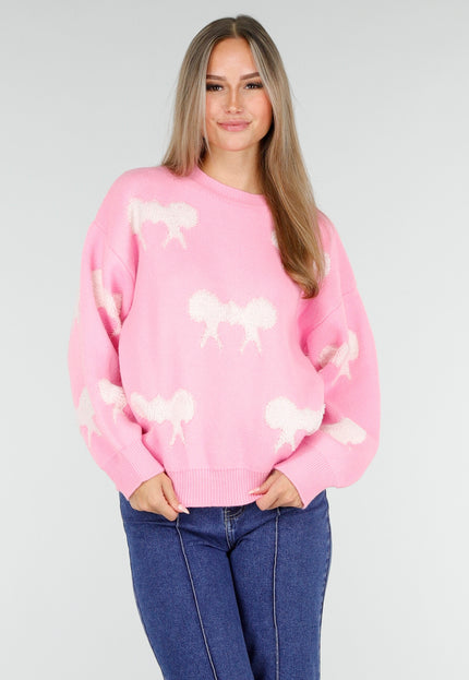 OP=OP.AV.10 Roze Trui met Witte Strikpatronen