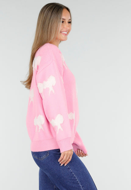 OP=OP.AV.10 Roze Trui met Witte Strikpatronen