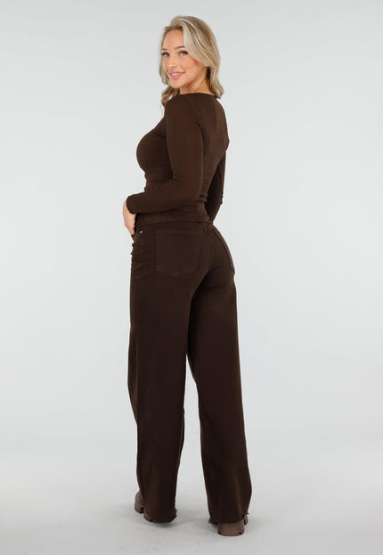 NEW170925 Stretch Top Donkerbruin