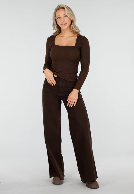 NEW170925 Stretch Top Donkerbruin