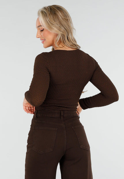 NEW170925 Stretch Top Donkerbruin