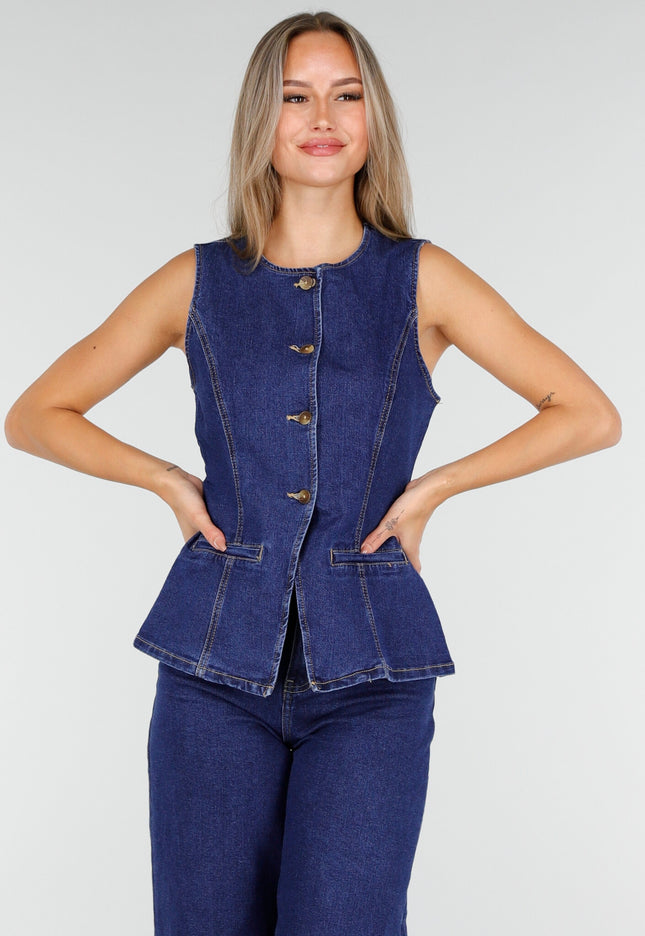 Redial Jeans Peplum Denim Top Met Knopen