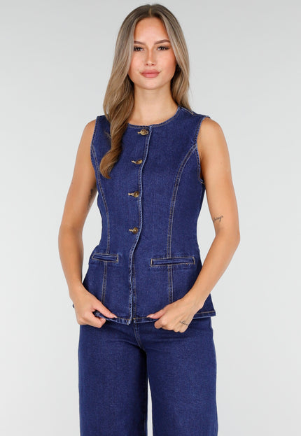 Redial Jeans Peplum Denim Top Met Knopen