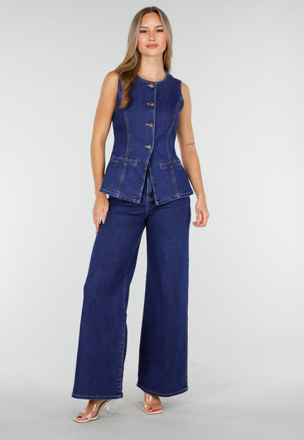 Redial Jeans Peplum Denim Top Met Knopen