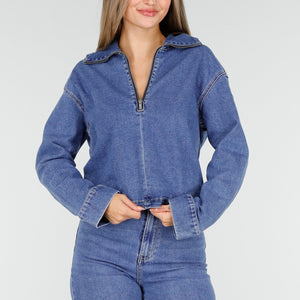 Redial Jeans Denim Top met Halve Rits