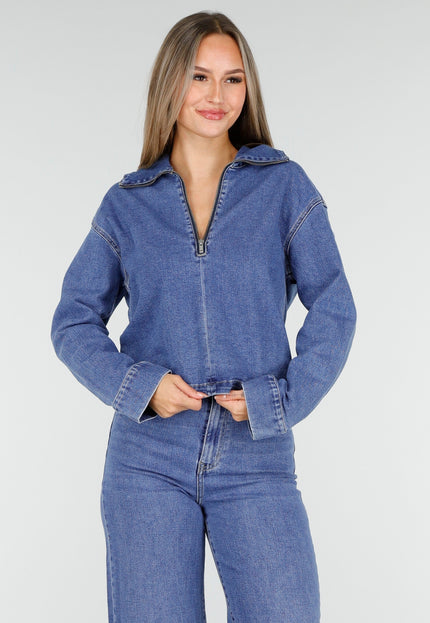 Redial Jeans Denim Top met Halve Rits