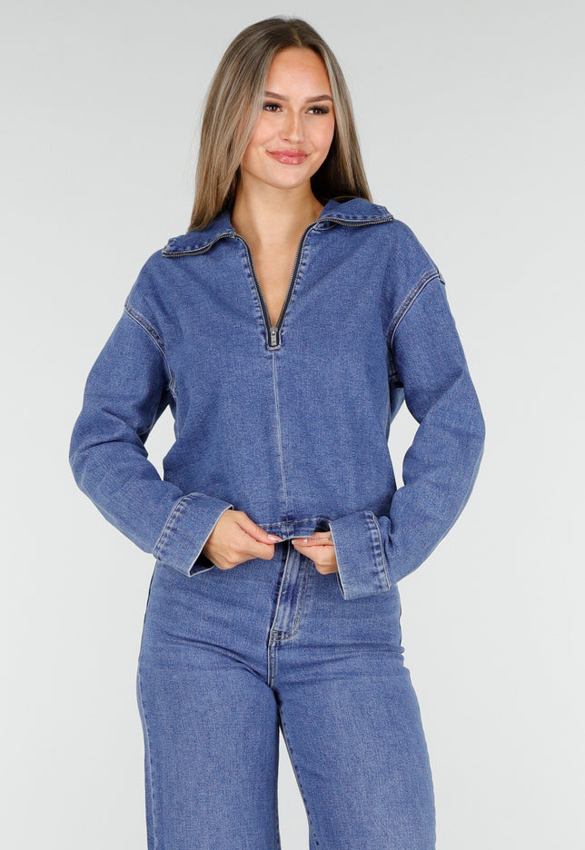 Redial Jeans Denim Top met Halve Rits