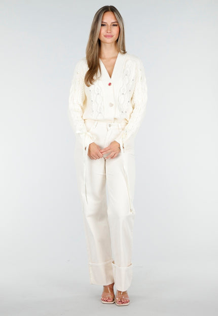 OP=OP.AV.10 Vest met Kabelpatroon en Lange Mouwen Crème