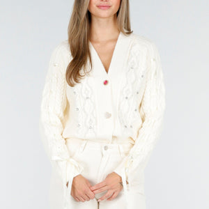 OP=OP.AV.10 Vest met Kabelpatroon en Lange Mouwen Crème