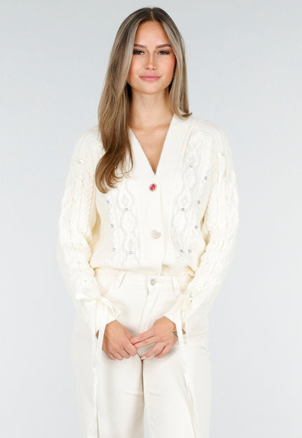 OP=OP.AV.10 Vest met Kabelpatroon en Lange Mouwen Crème