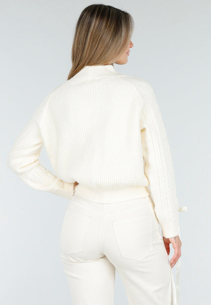 OP=OP.AV.10 Vest met Kabelpatroon en Lange Mouwen Crème