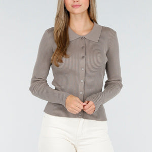 OP=OP.AV.10 Vest met Lange Mouwen in Bruin